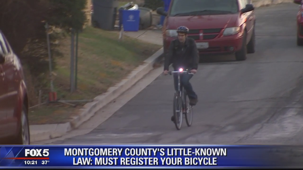 Fox 5 DC news segment on Montgomery County's bicycle registration law